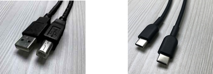 図3. 左：USB2.0 USB(A)-USB(B)ケーブル　右：USB Type-Cケーブル